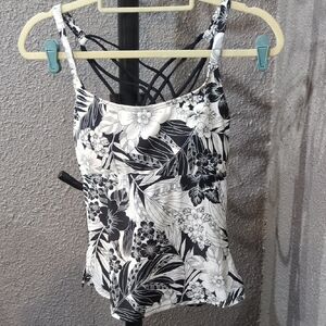 Floral Black and White Women's Bathing Suit Top